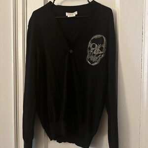 Alexander McQueen Black Cardigan with Skull Detail